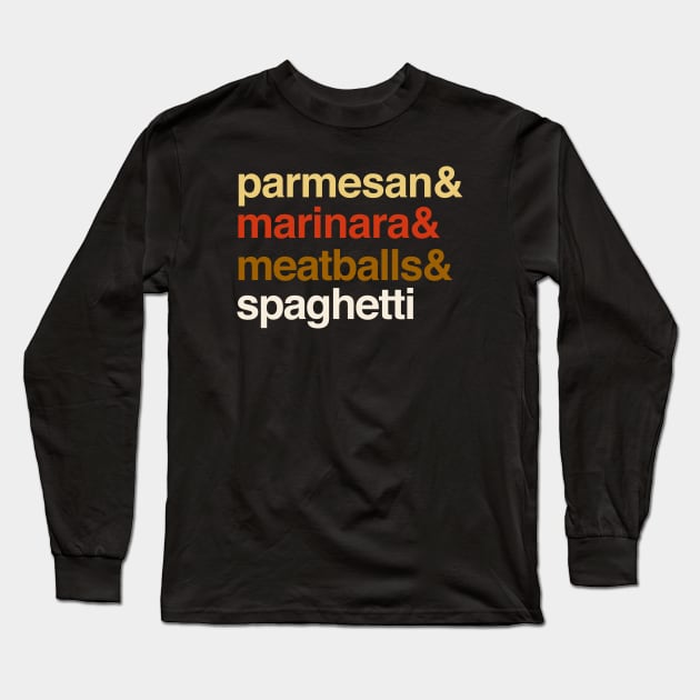 Deconstructed spaghetti and meatballs: parmesan & marinara & meatballs & spaghetti Long Sleeve T-Shirt by Ofeefee